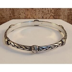 Vtg 90s Brighton Silver Tone Twisted Cable Bangle Bracelet  Patina Scroll Heart